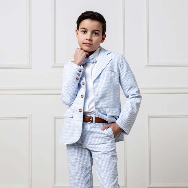 Organic Classic Seersucker Suit Jacket, Classic Blue Gingham - Blazers & Sport Coats - 3