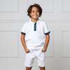 Organic Short Sleeve Knit Pique Polo Shirt, White with Navy and Green - Polo Shirts - 3