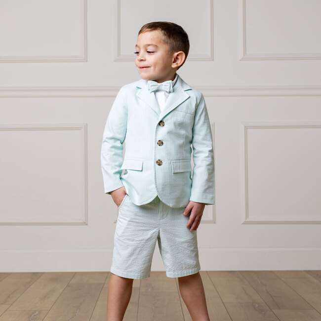 Organic Classic Seersucker Suit Jacket, Mint Seersucker - Blazers & Sport Coats - 3