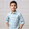 Linen Long Sleeve Button Down Shirt, Tea Room Blue Plaid - Button Downs - 4