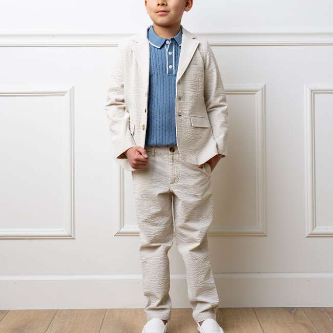 Organic Seersucker Suit Pant, Tonal Tan Seersucker - Pants - 4