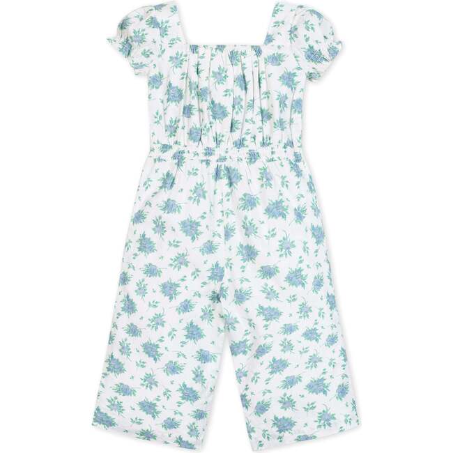 Linen Puff Sleeve Smocked Waist Jumpsuit, Coastal Cottage Floral
