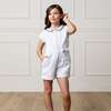 Linen Peter Pan Collar Button Front Romper, White Court Pinstripe - Rompers - 3