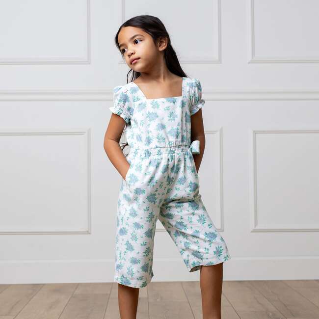 Linen Puff Sleeve Smocked Waist Jumpsuit, Coastal Cottage Floral - One Pieces - 3