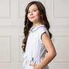 Linen Peter Pan Collar Button Front Romper, White Court Pinstripe - Rompers - 4