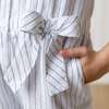 Linen Peter Pan Collar Button Front Romper, White Court Pinstripe - Rompers - 5