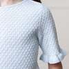 Organic Short Sleeve Ruffle Edge Sweater Knit Top, Light Blue Heather Diamond - Sweaters - 5