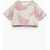 Baby Terry Short Sleeve Watermelon Print Sweater, Beige - Sweaters - 1 - thumbnail