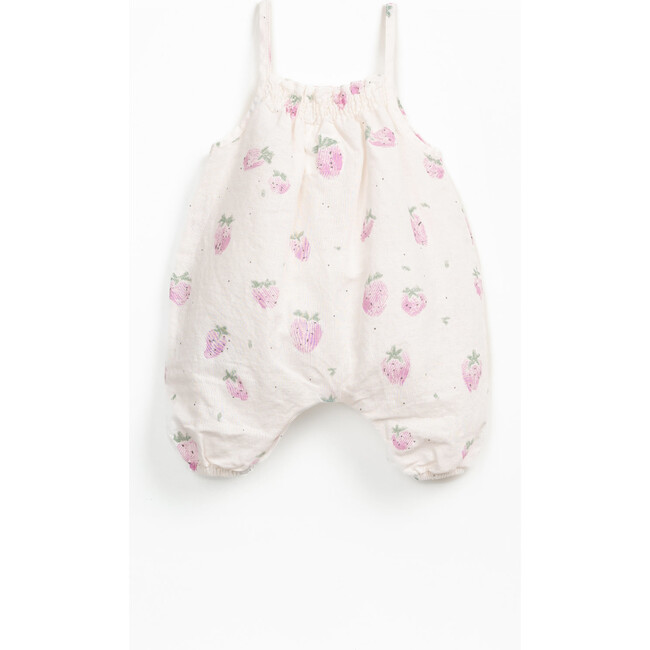Strawberry Print Jumpsuit, White - Jumpsuits - 2