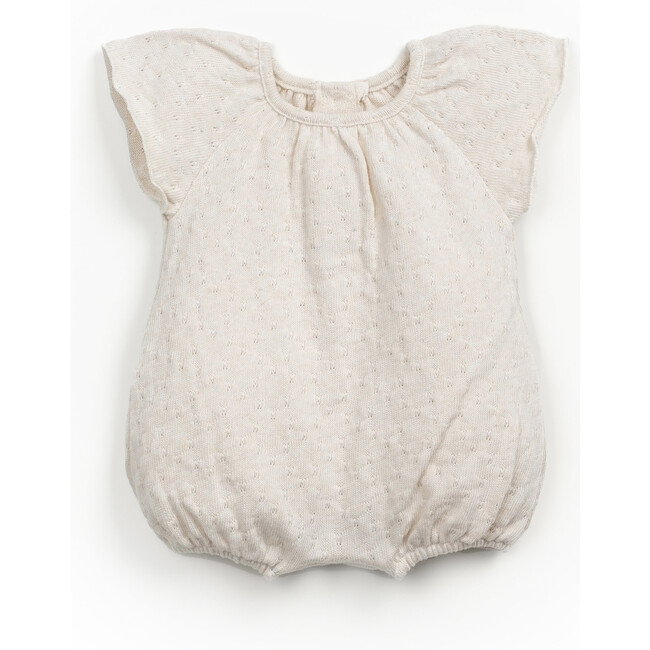 Pointelle Cap Sleeve Romper, Beige