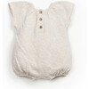 Pointelle Cap Sleeve Romper, Beige - Rompers - 2
