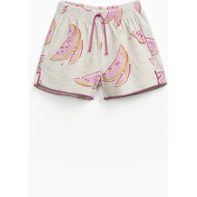 Girls Watermelon Print Terry Shorts, Beige