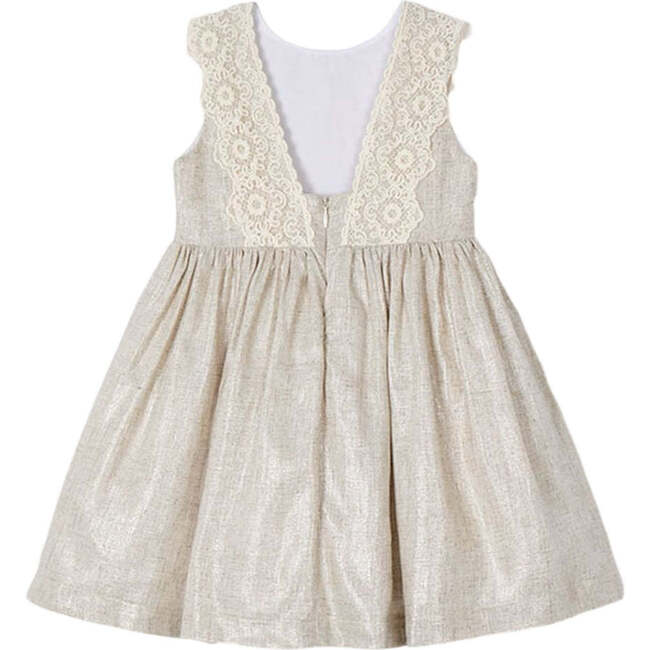 Linen Ornamental Sleeveless Dress, Ivory - Dresses - 2