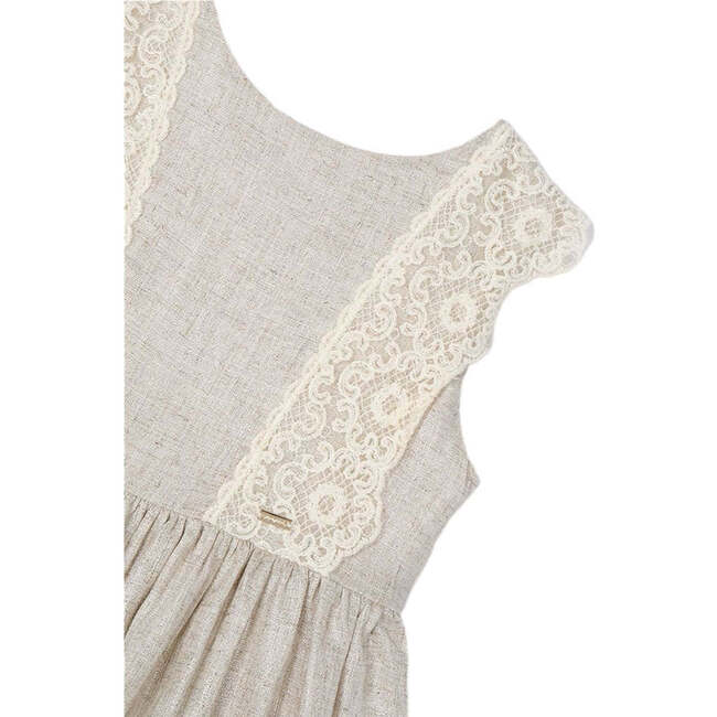 Linen Ornamental Sleeveless Dress, Ivory - Dresses - 3