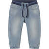 Bleached Drawstring Jeans, Blue - Jeans - 1 - thumbnail