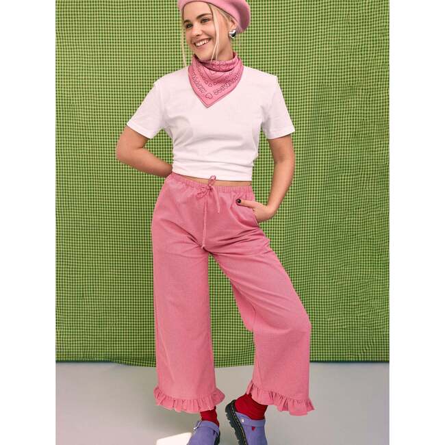 Women's Vichy Frilled Trousers, Wild Berry - Pants - 2
