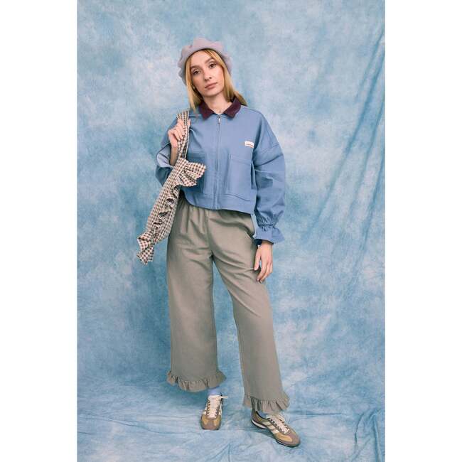 Women's Vichy Frilled Trousers, Foggy Brown
