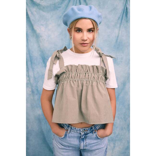 Women's Vichy Frilled Top, Foggy Brown - Tank Tops - 2