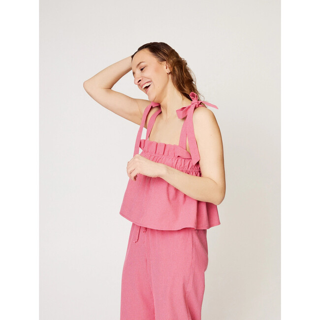 Women's Vichy Frilled Top, Wild Berry - Tank Tops - 4
