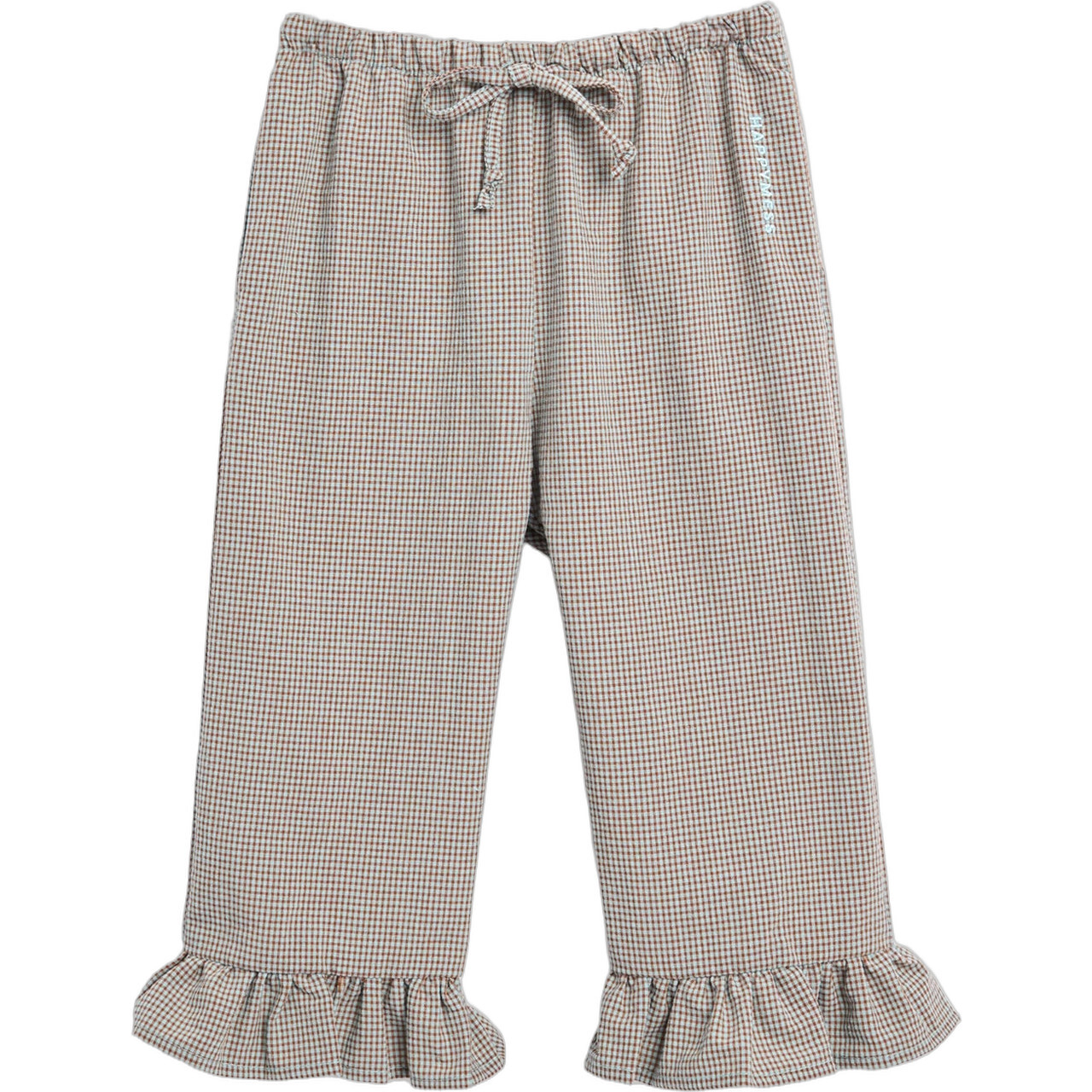 Vichy Frilled Trousers, Foggy Brown - Pants - 1