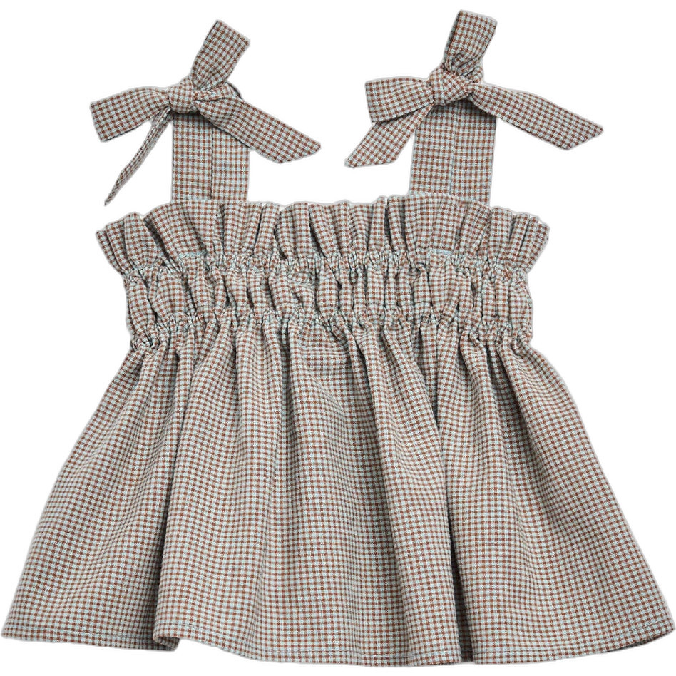 Vichy Frilled Top, Foggy Brown - Tank Tops - 1