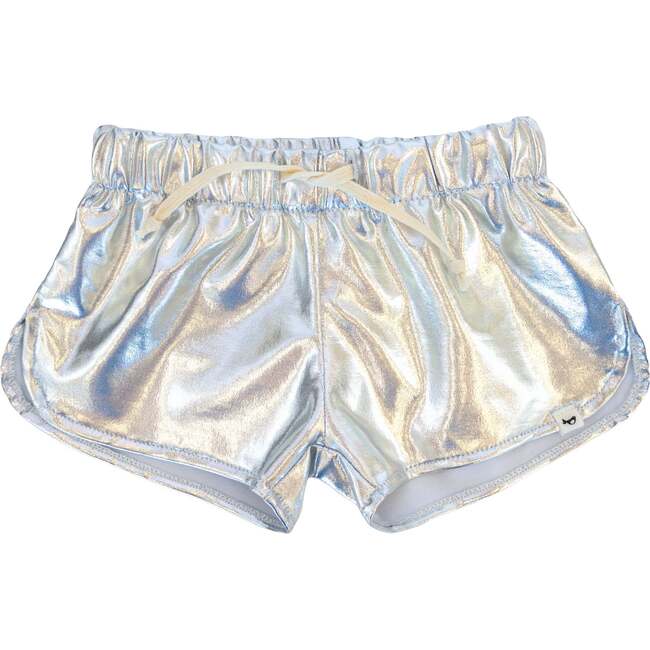 Metallic Draw String Track Short, Silver - Shorts - 1