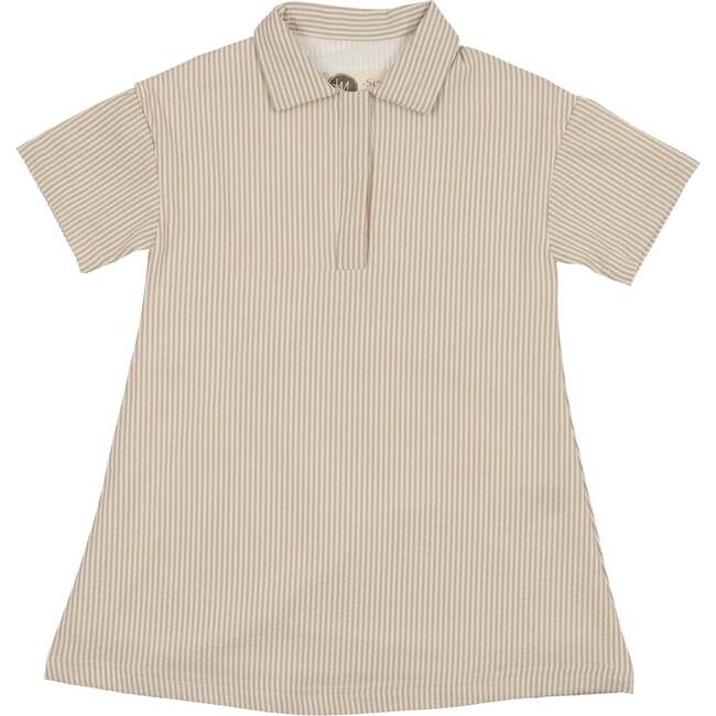 Seersucker Short Sleeve Dress, Tan