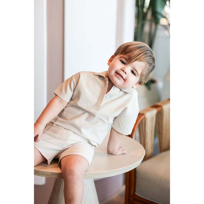 Seersucker Boys Shirt, Tan - Cardigans - 2