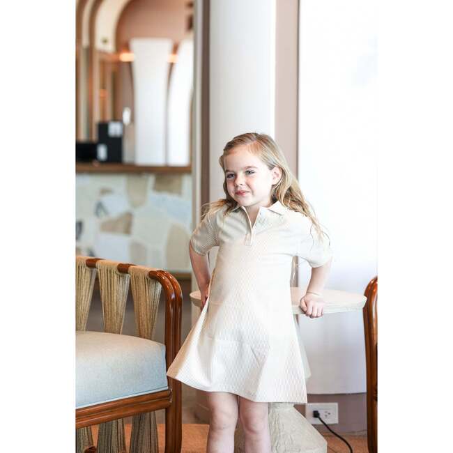 Seersucker Short Sleeve Dress, Tan - Dresses - 2