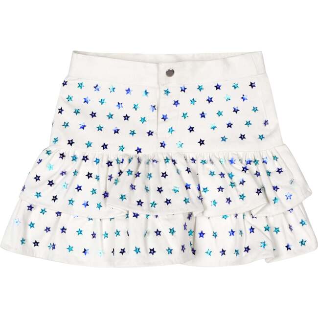 White Sequin Stars Denim Skort