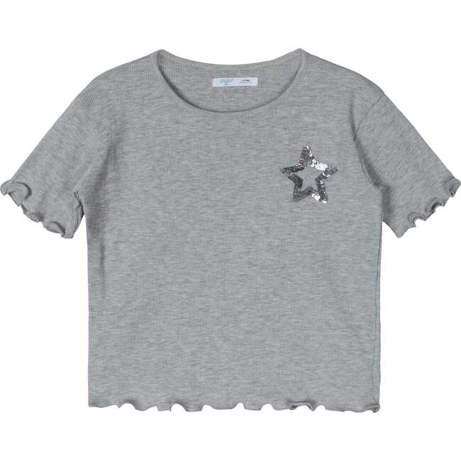Grey Sequin Star Ribbed Top