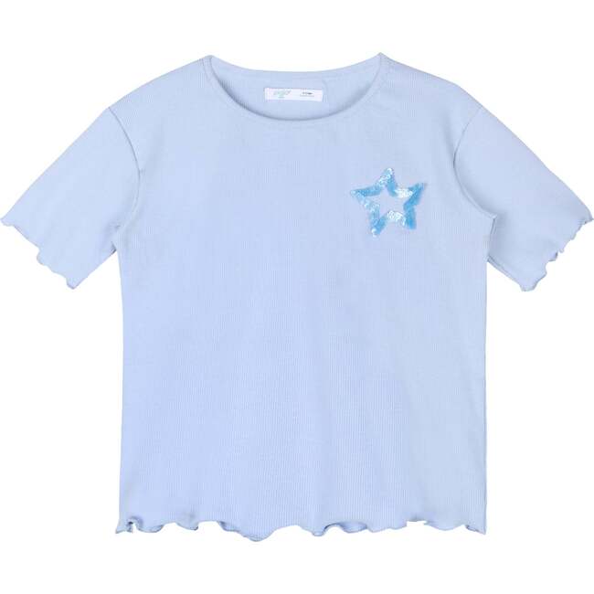 Blue Sequin Star Ribbed Top