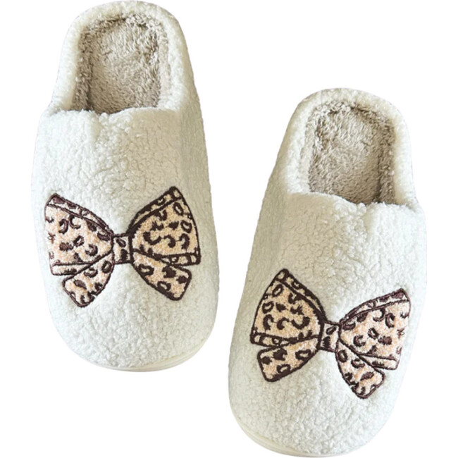 Leopard Bow Slippers, Beige - Slippers - 1
