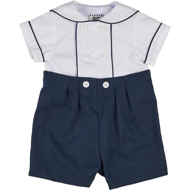 Navy Pique Button on Shortall