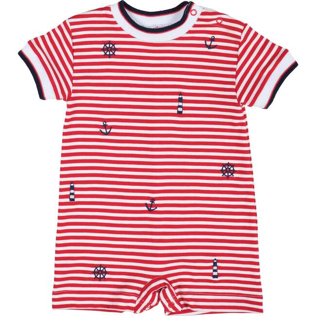 Stripe Knit Shortall With Nautical Embroidery