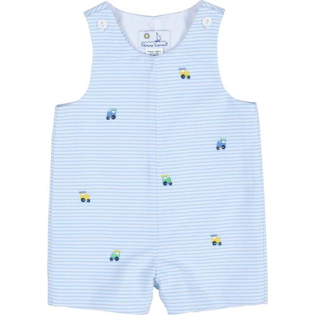 Stripe Birdseye Pique Shortall With Embroidered Trains