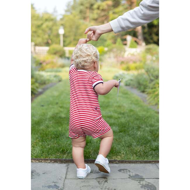 Stripe Knit Shortall With Nautical Embroidery - Rompers - 2