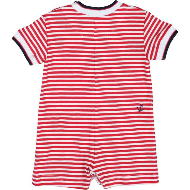 Stripe Knit Shortall With Nautical Embroidery - Rompers - 3