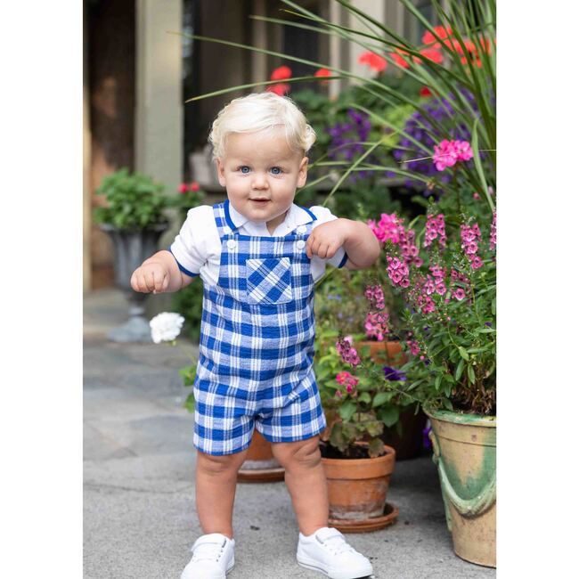 Plaid Seersucker Shortall With Front Pocket - Rompers - 3