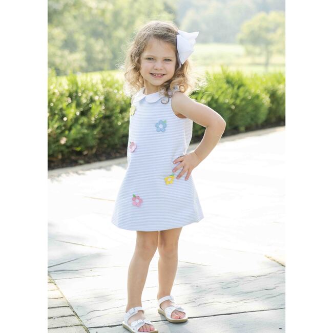 Stripe Birdseye Pique Dress with Petal Collar and Flowers - Dresses - 2