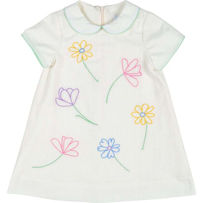 Linen Look Dress With Embroidered Flowers
