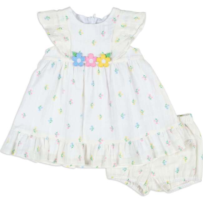 Textured Lawn Floral Printed Dress With Flowers and Bloomer