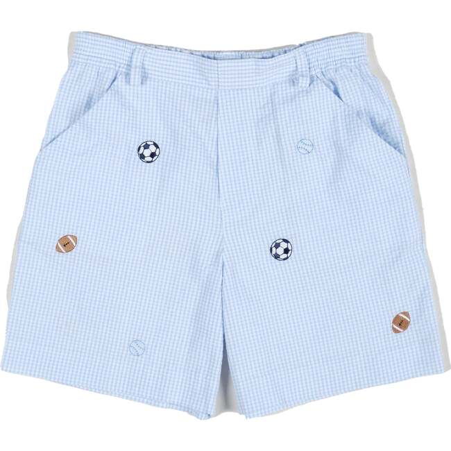 Check Seersucker Short W/Embroidered Sport Balls