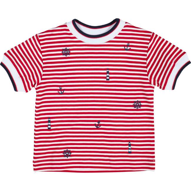 Stripe Knit Tshirt With Nautical Embroidery