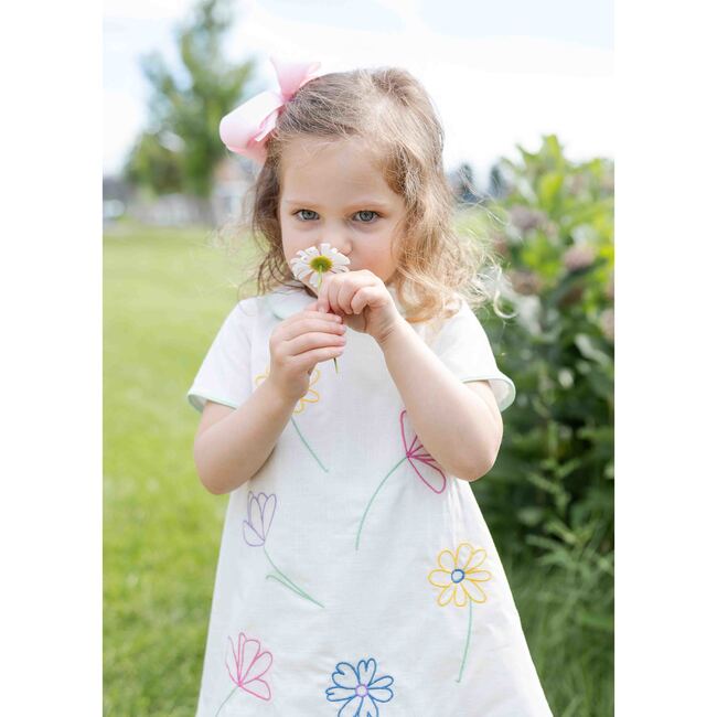 Linen Look Dress With Embroidered Flowers - Dresses - 3