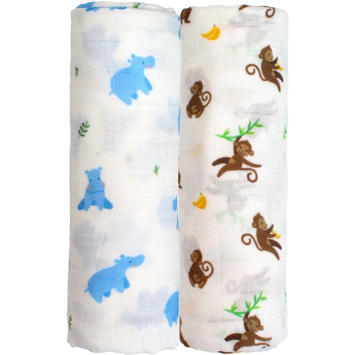 Swaddle Set, Hippo & Monkey - Swaddles - 1