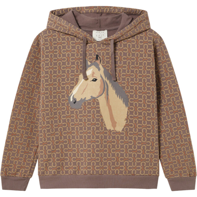 Cl Print Hooded Collor Long Sleeve Ribbed Hems Sweatshirt, Iron