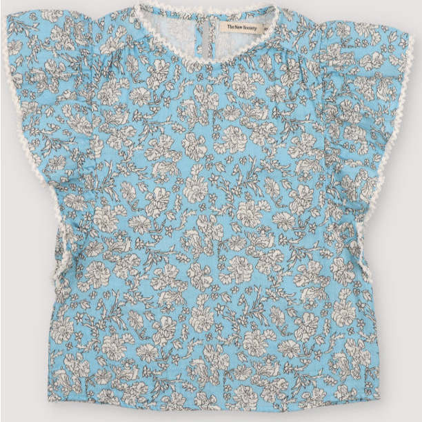 Melina Blouse Peony Powder Blue Print Blue
