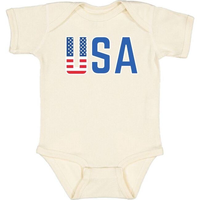 USA Flag Short Sleeve Bodysuit, Natural
