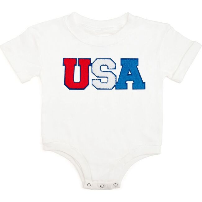 USA Patch Short Sleeve Romper, White